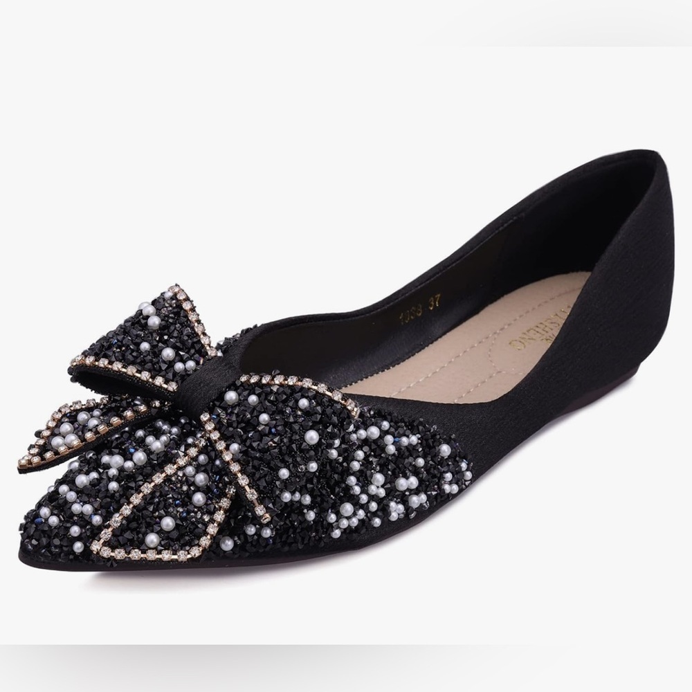 Chic Beaded Black Flats